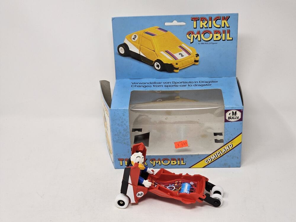 1984 Bully Trick Mobil Comicland Donald Duck Sportscar to Dragster Disney IOB